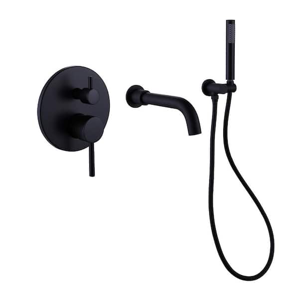 Miscool Tesla Wall Mount Roman Tub Faucet with Hand Shower in Matte Black