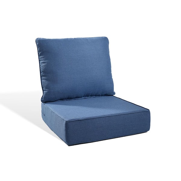 PlushCore 22 in. x 24 in. x 6 in. 2-Piece Deep Seating Outdoor Dining Chair Thick Cushion Set in Blue (1-Set)