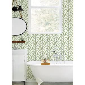 Fletching Green Geometric Fabric Pre-Pasted Matte Strippable Wallpaper