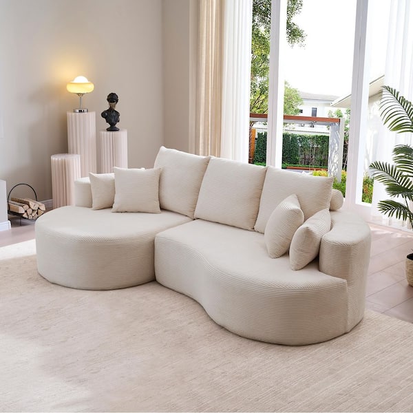 CHRISTOPHER KNIGHT HOME Windsor 106 in. 2-piece Polyester Fabric Upholstered Curved Foam-Filled Sectional Sofa with Pillows, in. Whitecap Gray