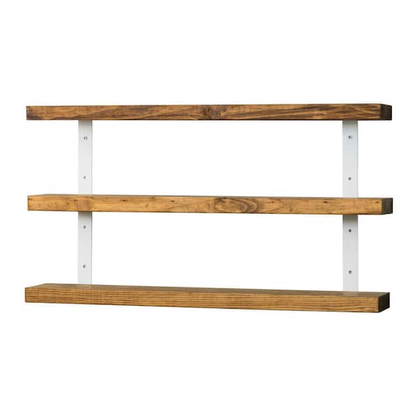 Del Hutson Designs 36 in. Walnut Grace Chic 3-Tier Floating Shelf