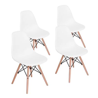 White Dining Chairs with Light Brown Legs（Set of 4)