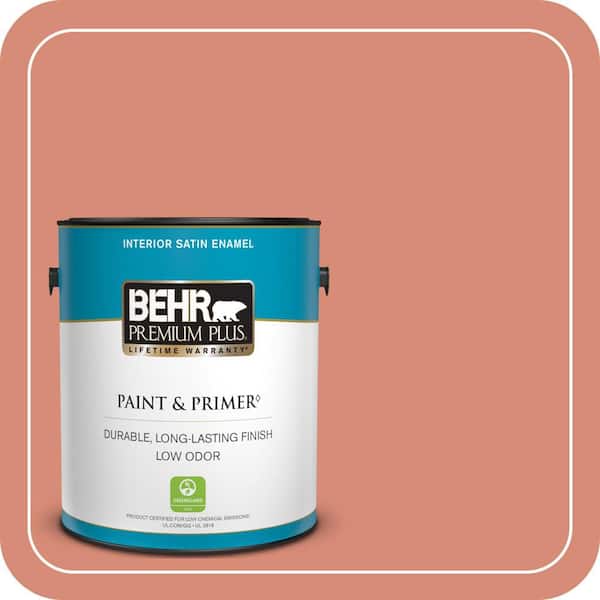 BEHR PREMIUM PLUS 1 gal. #MQ4-32 Vintage Coral Satin Enamel Low Odor Interior Paint & Primer