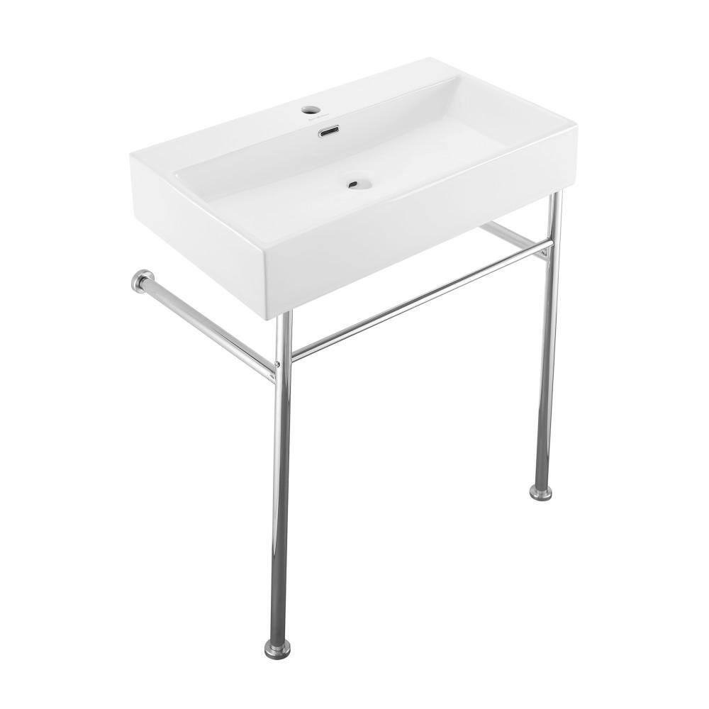 Swiss Madison Claire 30 in. Ceramic White Console Sink Basin Chrome Legs