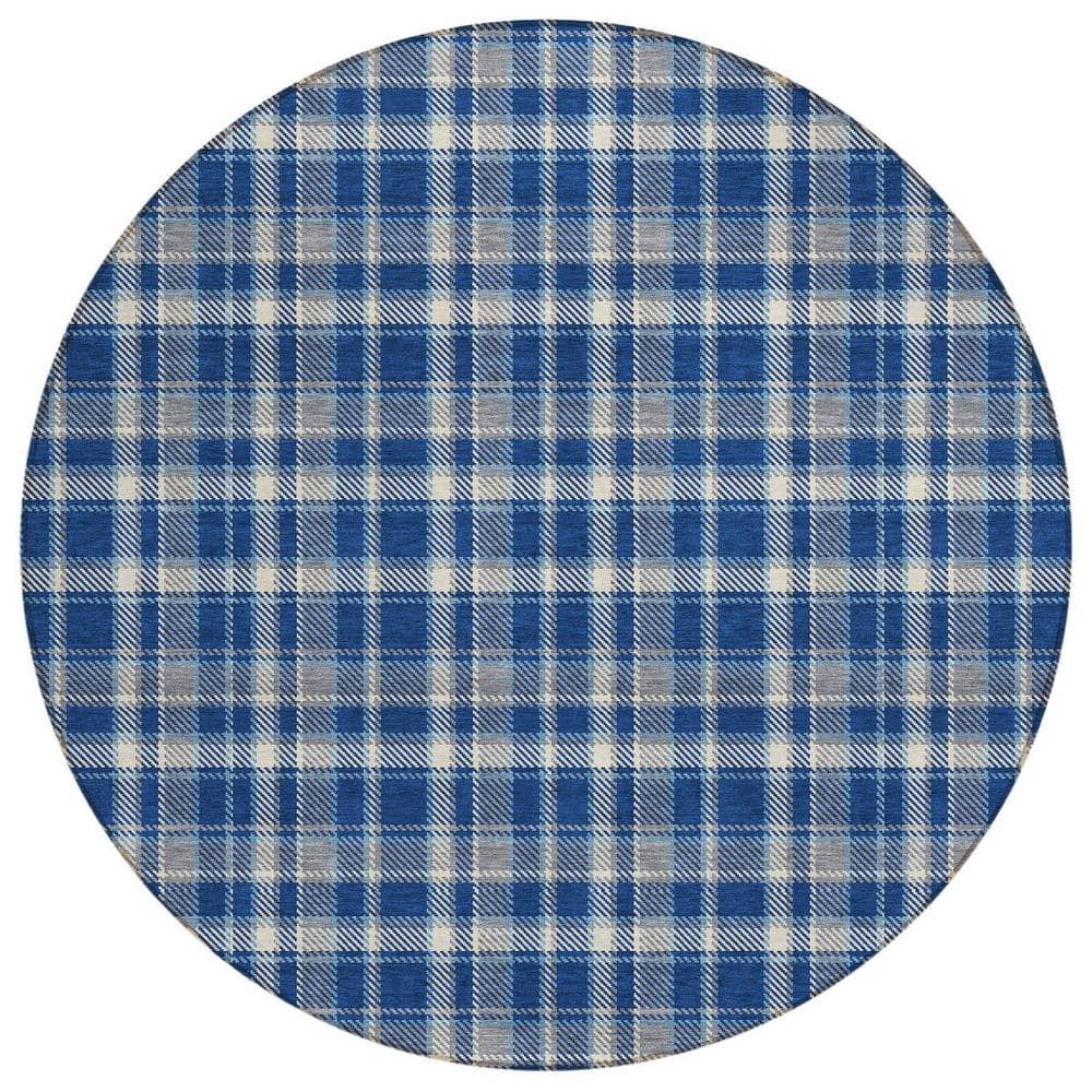 Navy and Ivory 8 ft. Round Woven Plaid Round Indoor/Outdoor Area Rug price history on PriceWatchPro