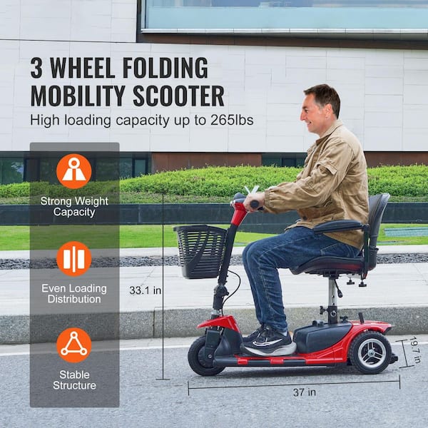 SKYSHALO 3-Wheel Folding Electric Mobility Scooter for Adults and