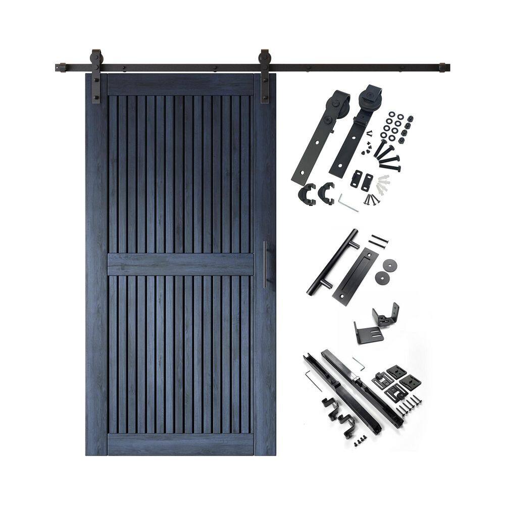 ST 40 in. x 80 in. C-Panel Navy Vertical Stripe Design Solid Pine Wood Sliding Barn Door with Hardware Kit price history on PriceWatchPro
