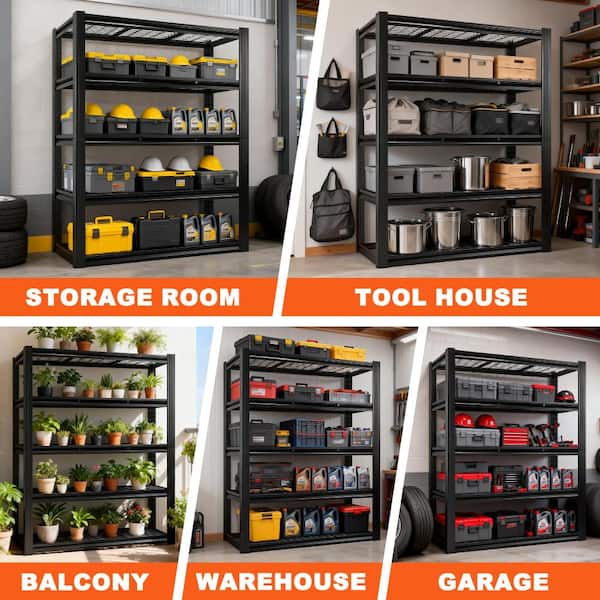 Huluwat 5 Tier Heavy Duty Black Metal Utility Shelving Unit Solid