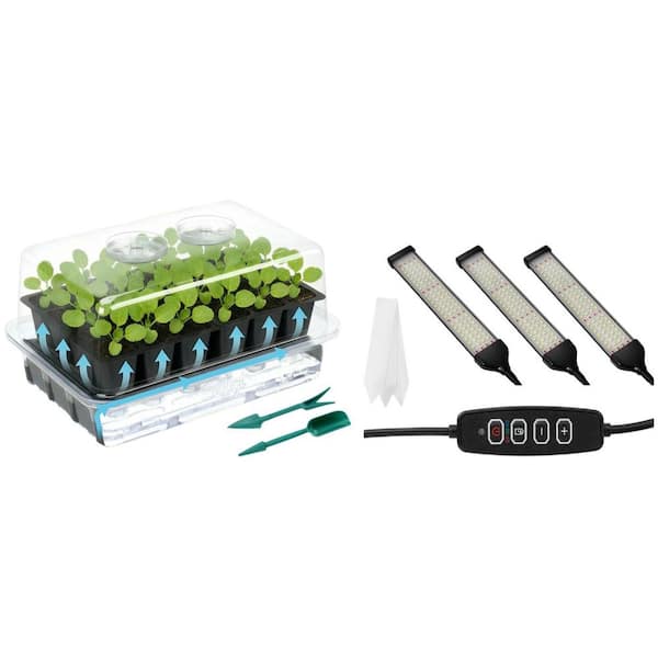 Clear Plastic 3 Seed Starter Kit with Humidity Domes, 72 Cell Self Watering Seed Starter Trays with Grow Light