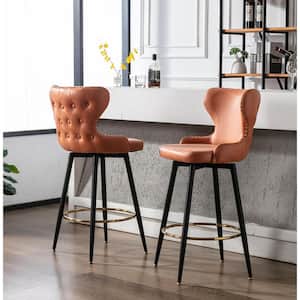 29 in.H Orange Low Back Metal Frame, 28.7 in.H Stool, Bar Stool with Fabric Seat and Footrest Set of 2