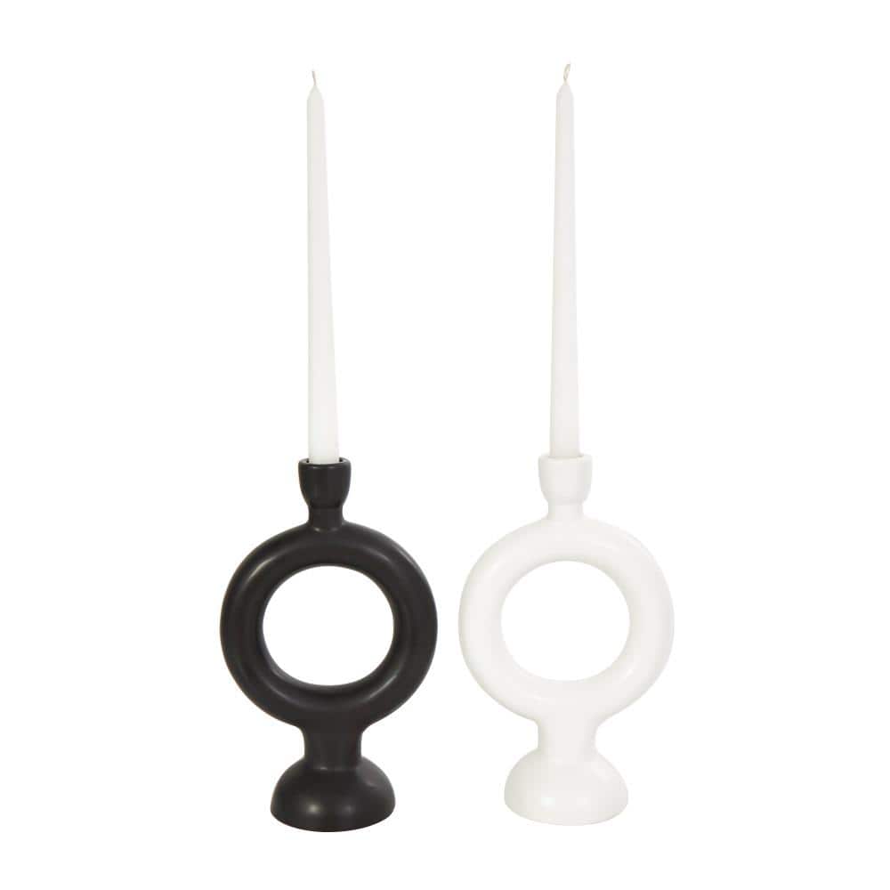 Modern Black and White Ceramic Circular Candlestick Set