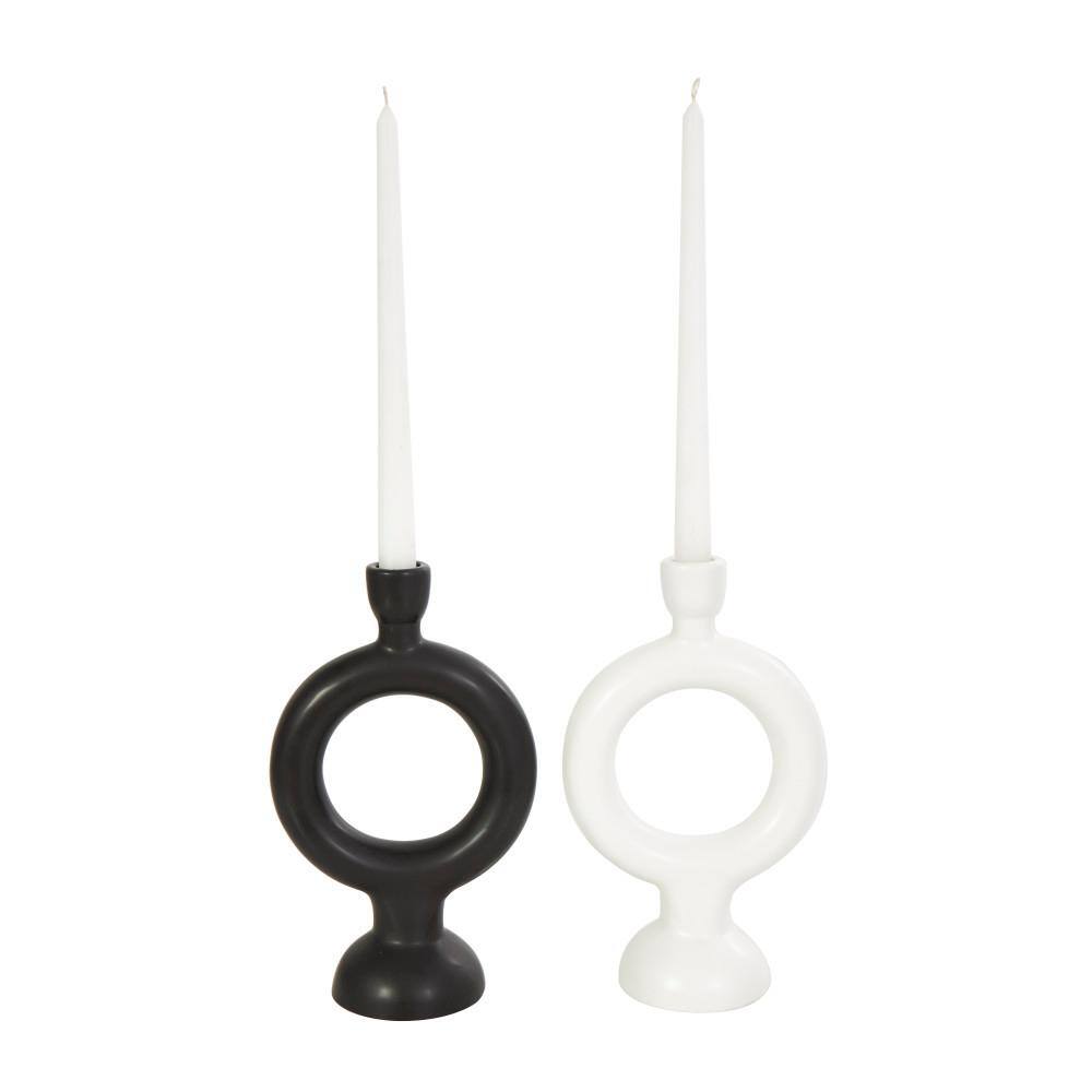 Modern Black and White Ceramic Circular Candlestick Set