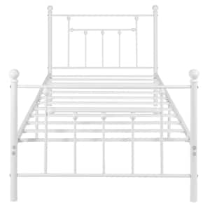 39 in. W White Metal Platform Bed Frame Twin Mattress Foundation Victorian Style Iron-Art Headboard/Footboard Storage
