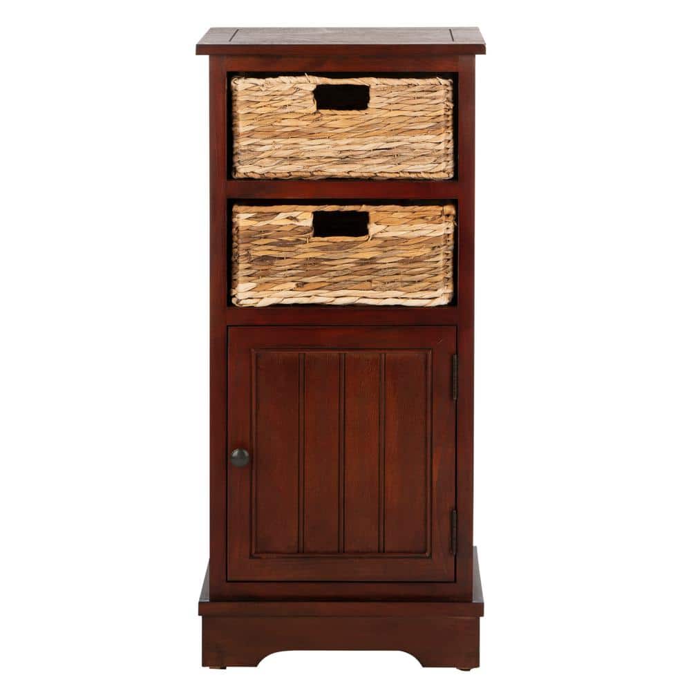Cherry Pine Accent Cabinet with Wicker Baskets