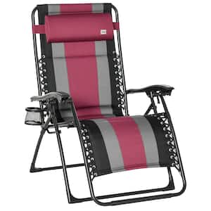 Zero Gravity Metal Outdoor Lounge Chair, Folding Reclining Patio Chair, with Cup Holder and Headrest in Red