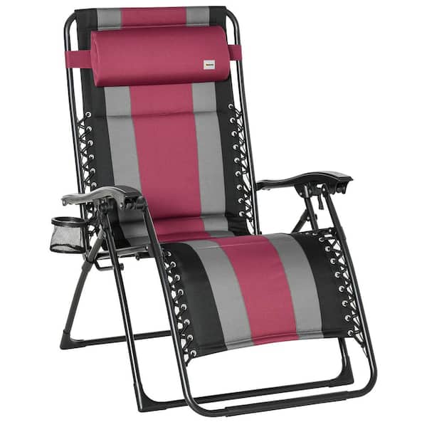 Outsunny Zero Gravity Metal Outdoor Lounge Chair, Folding Reclining Patio Chair, with Cup Holder and Headrest in Red