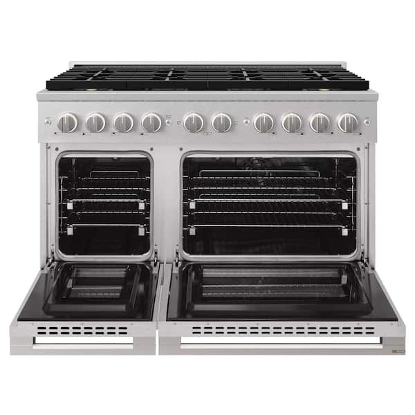 48 in. 6.7 cu. ft. Marino Dual Fuel Range with 8 Burner DuoPro Cooktop and Dual Ovens in Satin Stainless Steel
