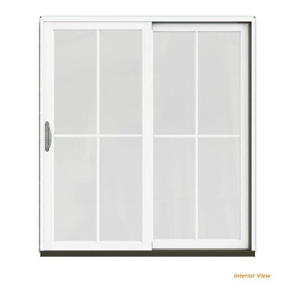 JELD-WEN 72 in. x 80 in. W-2500 Contemporary Silver Clad Wood Right-Hand 4 Lite Sliding Patio Door w/White Paint Interior