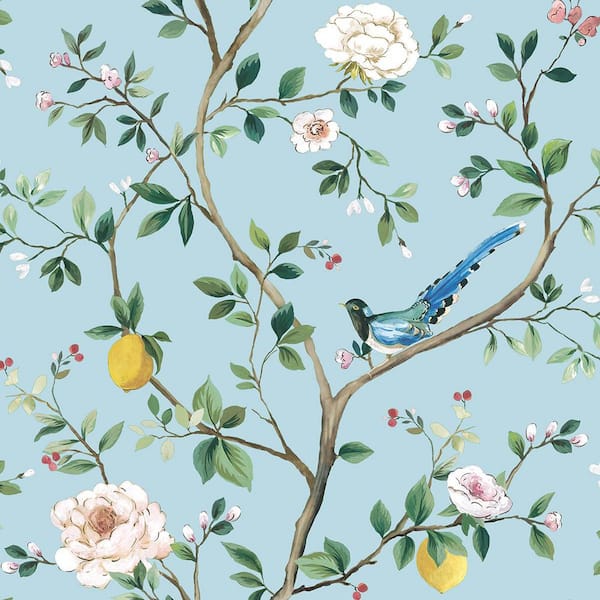 30.75 sq. ft. Blue Blossom Chinoiserie Floral Premium Matte Non-Woven Paper Peel and Stick Wallpaper Roll