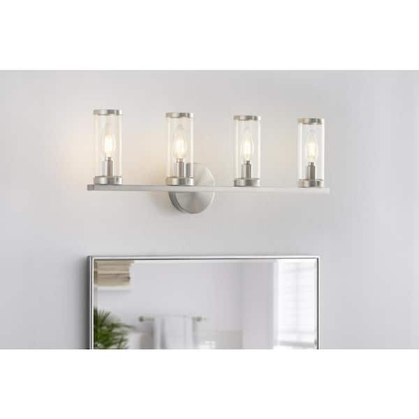 Hampton Bay Loveland 25 in. 4-Light Brushed Nickel Bathroom Vanity Light Fixture with Clear Glass Shades