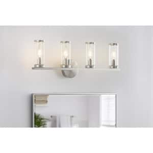 Loveland 25 in. 4-Light Brushed Nickel Bathroom Vanity Light Fixture with Clear Glass Shades