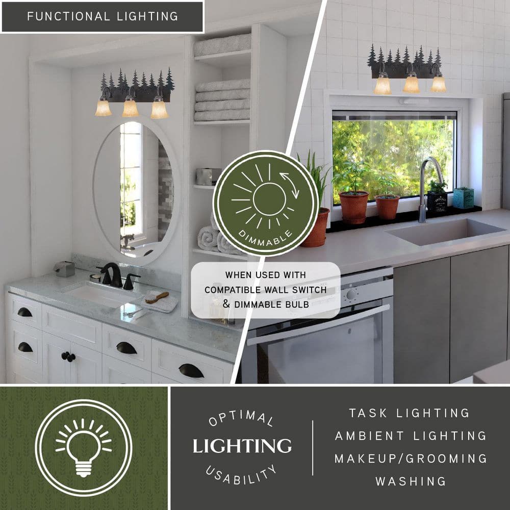 Rustic Burnished Bronze 3-Light Tree Vanity Fixture