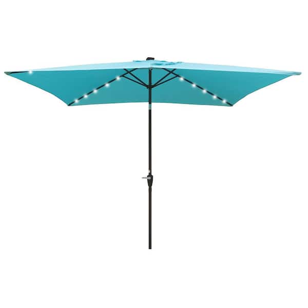 Tidoin 6.5 ft. x 10 ft. Steel Market Solar Tilt Patio Umbrella in Turquoise with LED Light