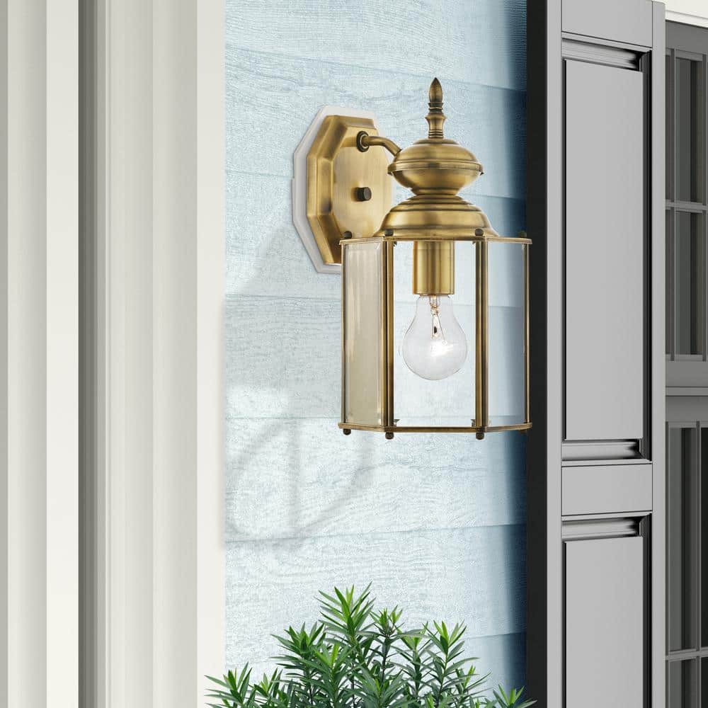 Antique Brass Outdoor Wall Lantern with Clear Beveled Glass