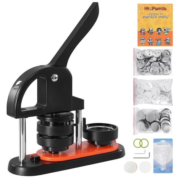 2.28 in. Button Maker, 58 mm Pin Maker Kit with 100 Piece Button Parts, Ergonomic Punch Press, Includes Panda Magic Book