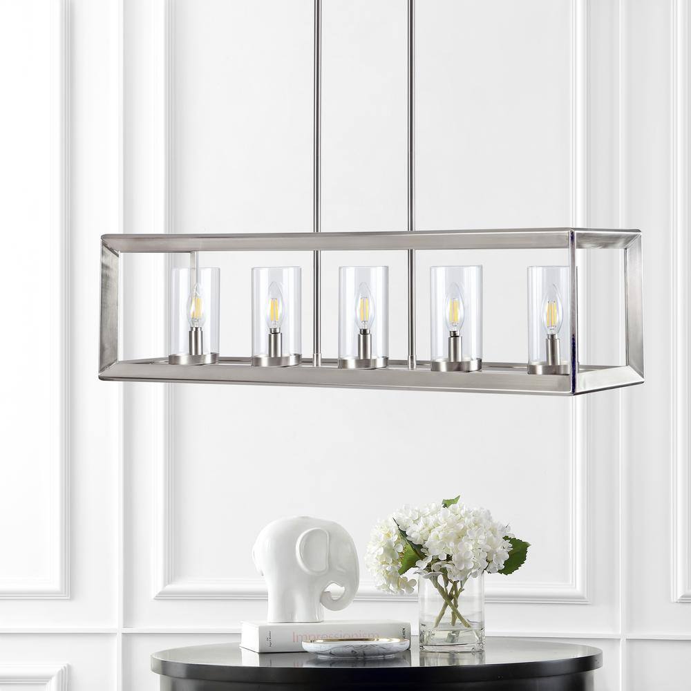 Anna 38.5" Nickel Linear 5-Light LED Glass Pendant