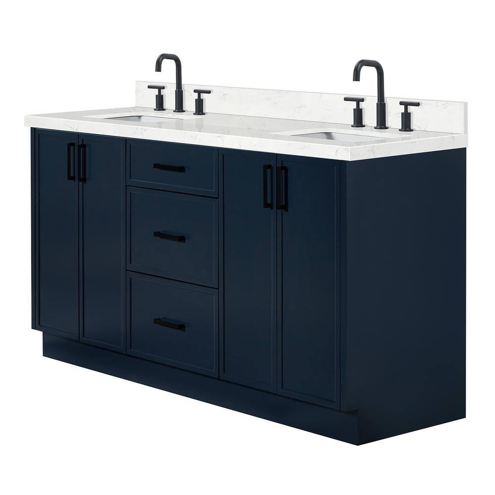 Midnight Blue Double Freestanding Vanity with Carrara White Quartz Top