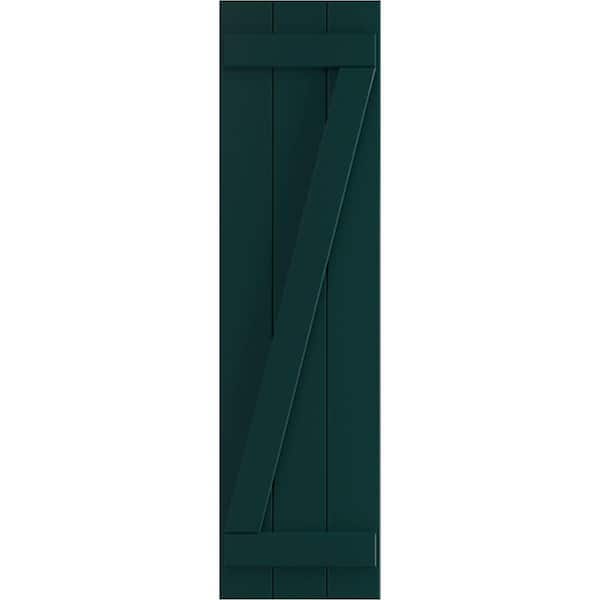 Ekena Millwork 16-1/8 in. x 69 in. True Fit PVC 3 Board Joined Board and Batten Shutters with Z-Bar, Thermal Green (Per Pair)