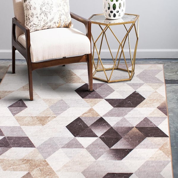 Lattice Geometric Neutral Geometric Washable 5 ft. x 7 ft. Area Rug