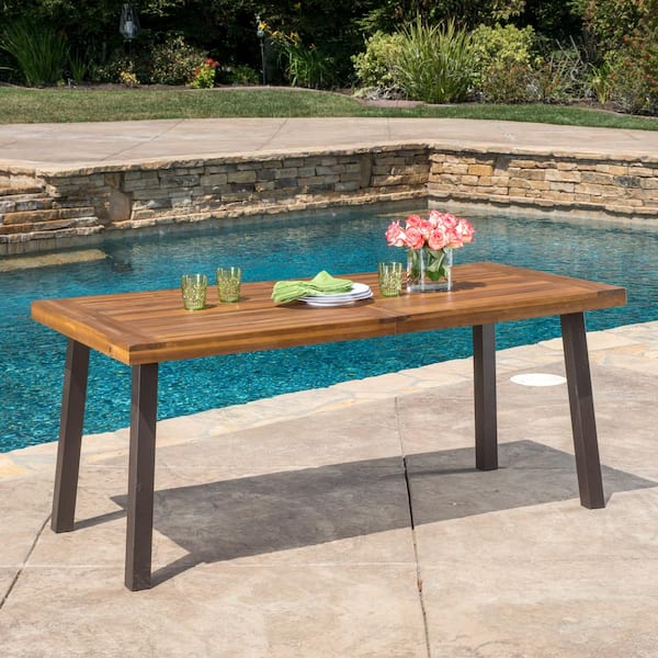 Noble House Dellateak Finish Rectangle, Wooden Bench Dining Table Outdoor