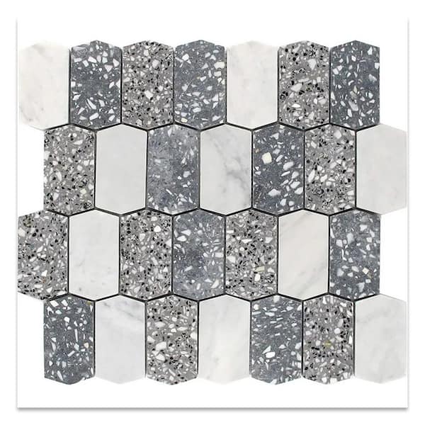Stellare 11 in. x 13 in. Honed White Terrazzo, Carrara Marble Mosaic Wall and Floor Tile (5.3 sq. ft./case) 5-Pack