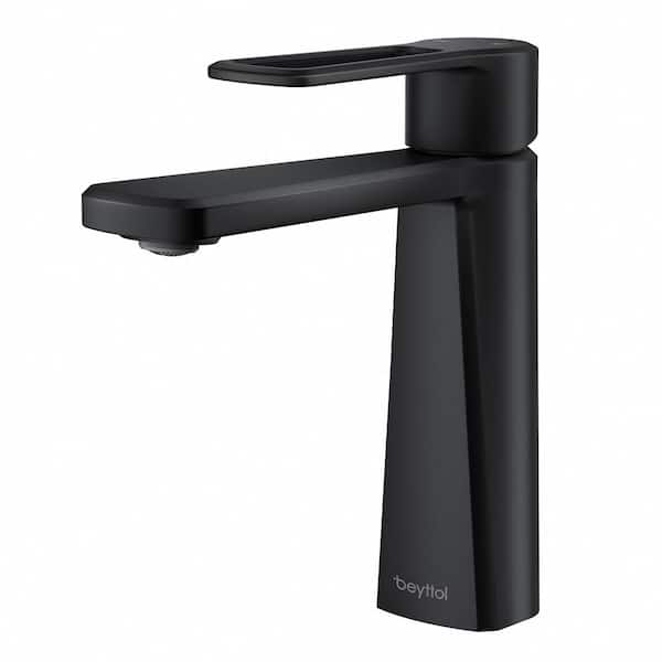 Unbranded Single-Handle Single-Hole Mid Arc Bathroom Faucet with Supply Lines in Spot Defense Matte Black