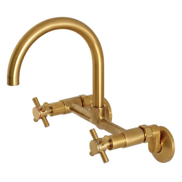 Kingston Brass Concord 2-Handle Wall-Mount Standard Kitchen Faucet in Brushed Brass