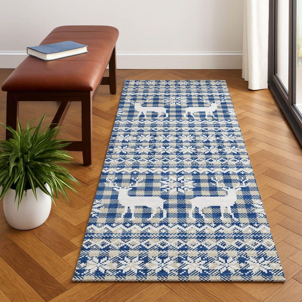 Mayfield Premium Machine Washable Abstract AMF1820 Navy 2 ft. 3 in. x 7 ft. 6 in. Runner Rug price history on PriceWatchPro