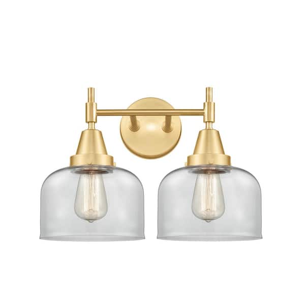 Innovations Caden 17 in. 2 Light Satin Gold, Clear Vanity Light with Clear Glass Shade
