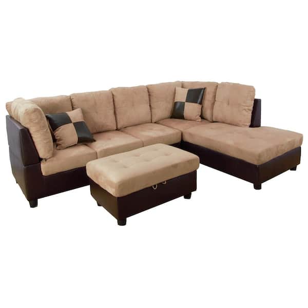 Facing Chaise Sectional Sofa, Light Brown Leather Couch With Chaise