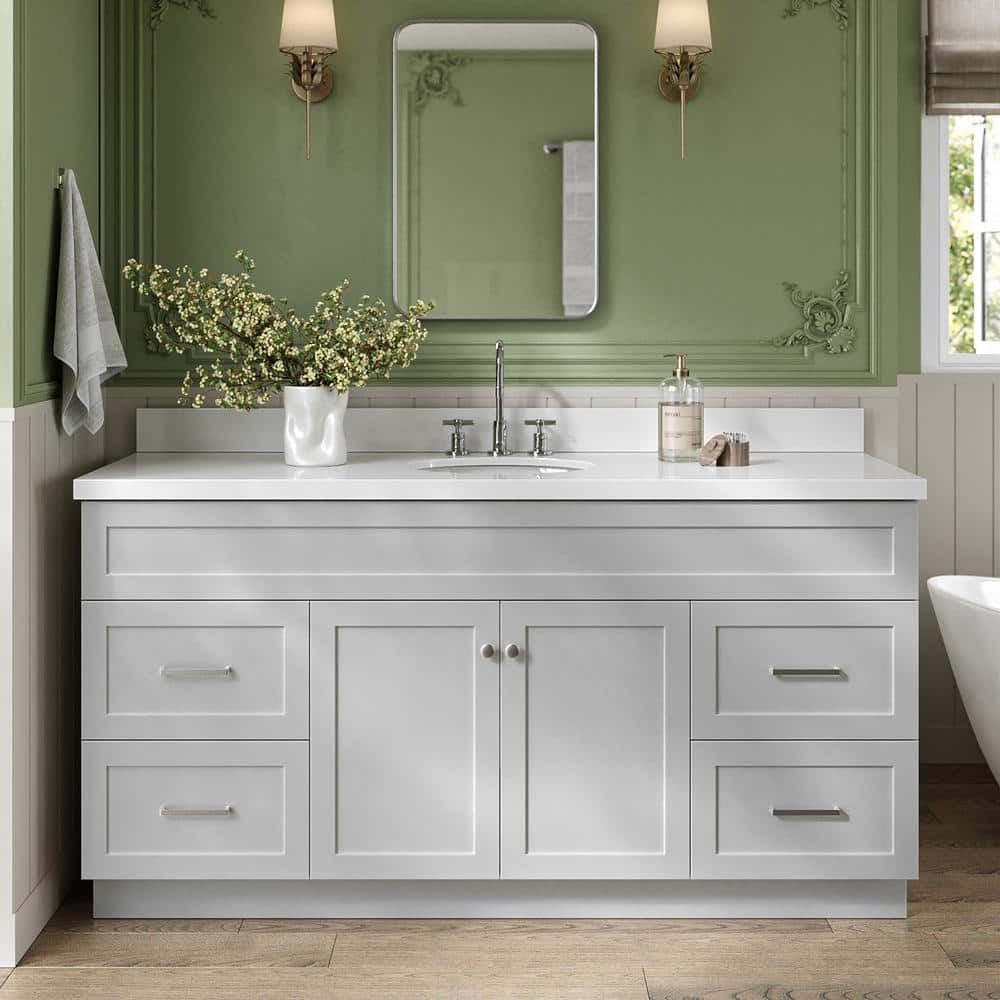 Hamlet 67 in. W x 22 in. D x 36 Single Sink Freestanding Bath Vanity in Grey with Pure White Quartz Top -  ARIEL, F067SWQOVOGRY