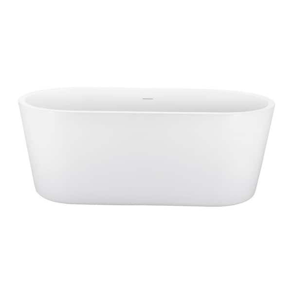 MEDUNJESS Ayleen 65 in. x 28 in. Flatbottom Freestanding Acrylic Soaking Bathtub in White with Overflow and Drain Center in Chrome