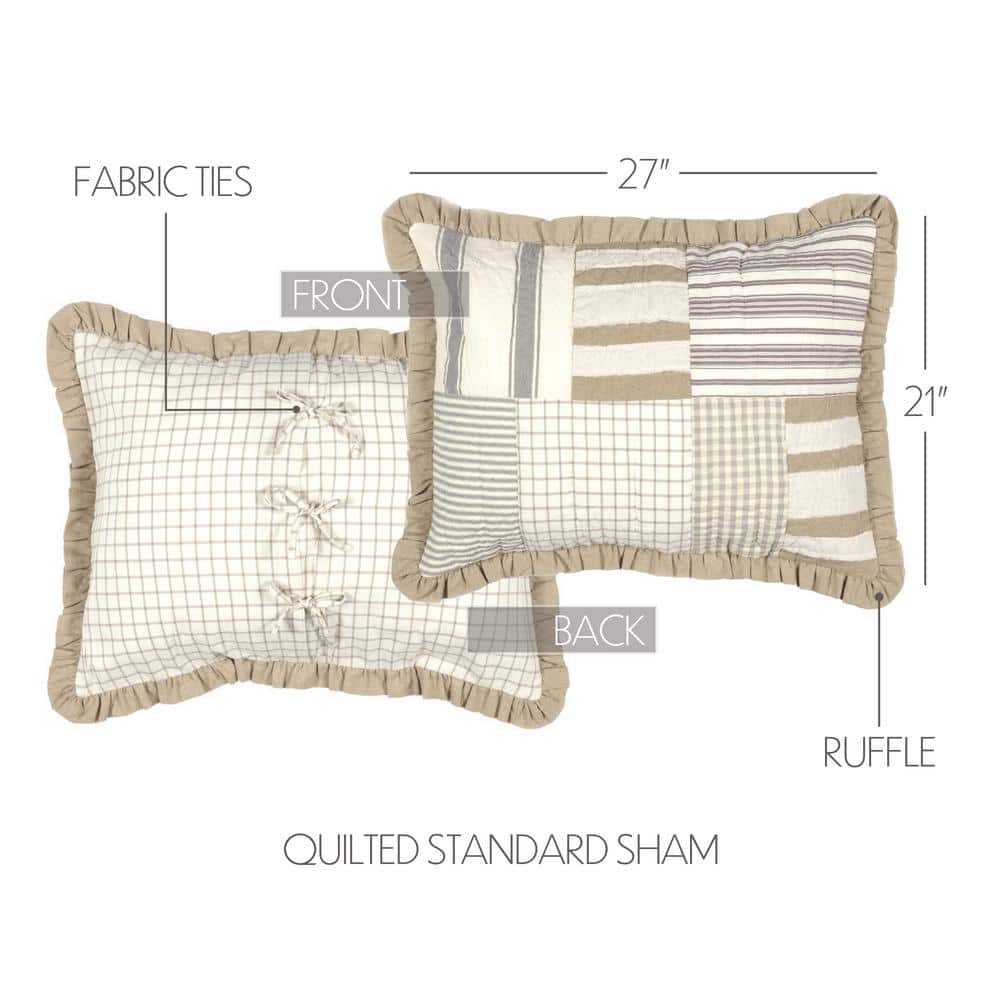 Grace Patchwork Creme White Cotton Standard Sham with Burlap Ruffle