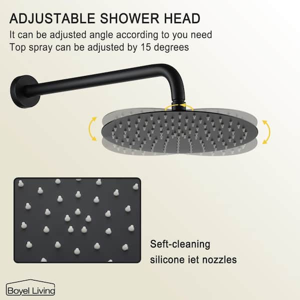 Boyel Living Exposed Pipe Complete Shower System 1-Spray Patterns with 2.5 GPM 8 in. Wall Mount Dual Shower Heads in Matte Black