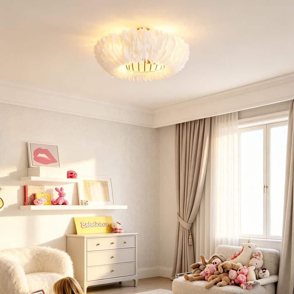 20 in. White Feather Flush Mount Ceiling Fan Light Kit, Remote, Chandelier, 6 Speed, Reversible DC Motor for Living Room price history on PriceWatchPro