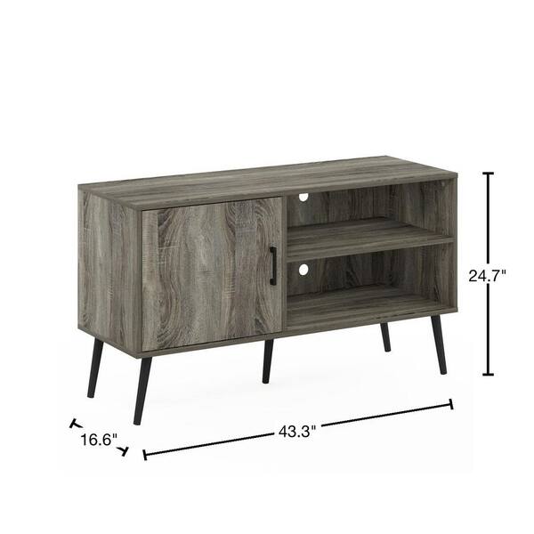 Furinno Claude 43.3 in. French Oak Grey TV Stand with A Cabinet and 2-Shelves Fits TV's up to 45 in. with Cable Management 19111GYW