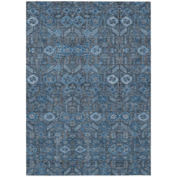 HomeRoots Blue and Black 3 ft. x 5 ft. Woven Floral Rectangle Indoor/Outdoor Area Rug