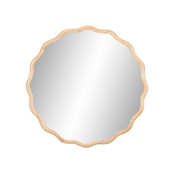 Unbranded 31 in. W x 31 in. H Round Wood Framed Natural Mirror Modern Design Wall Decor Mirror for Living Room