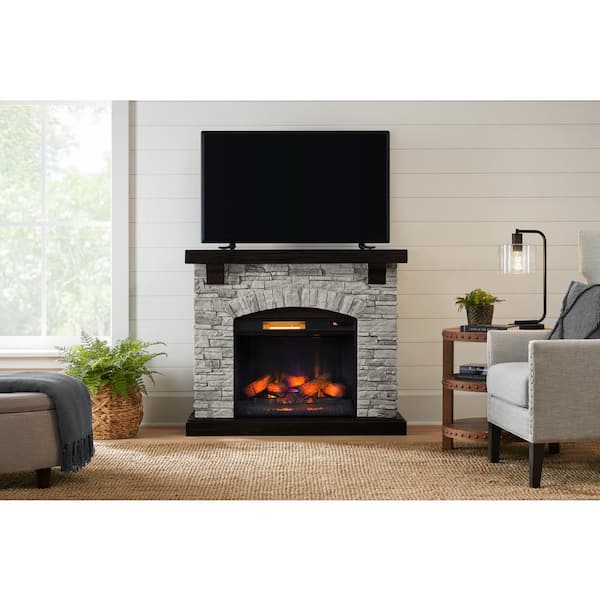 Home Decorators Collection Pembroke 50 In. Freestanding Infrared Faux Stone  Electric Fireplace In Gray With Mantel 147472 - The Home Depot