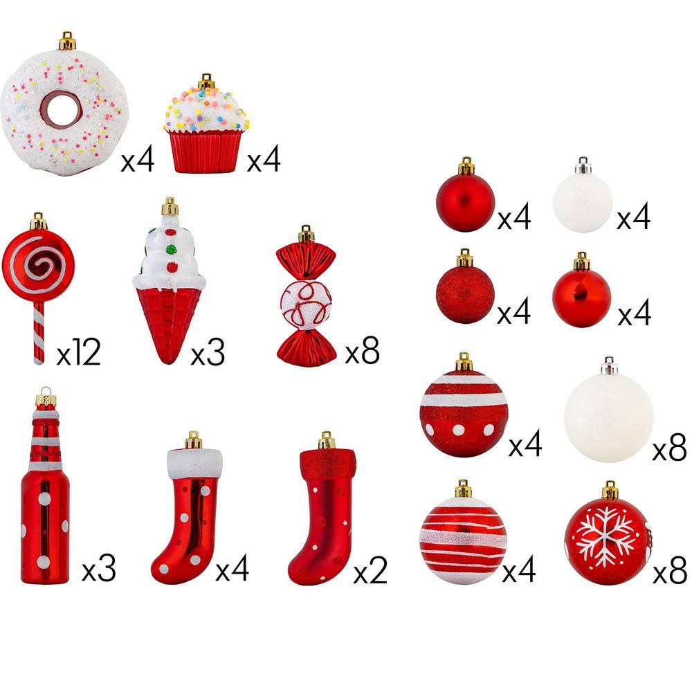 Red and White Shatterproof Plastic Christmas Ornament Set